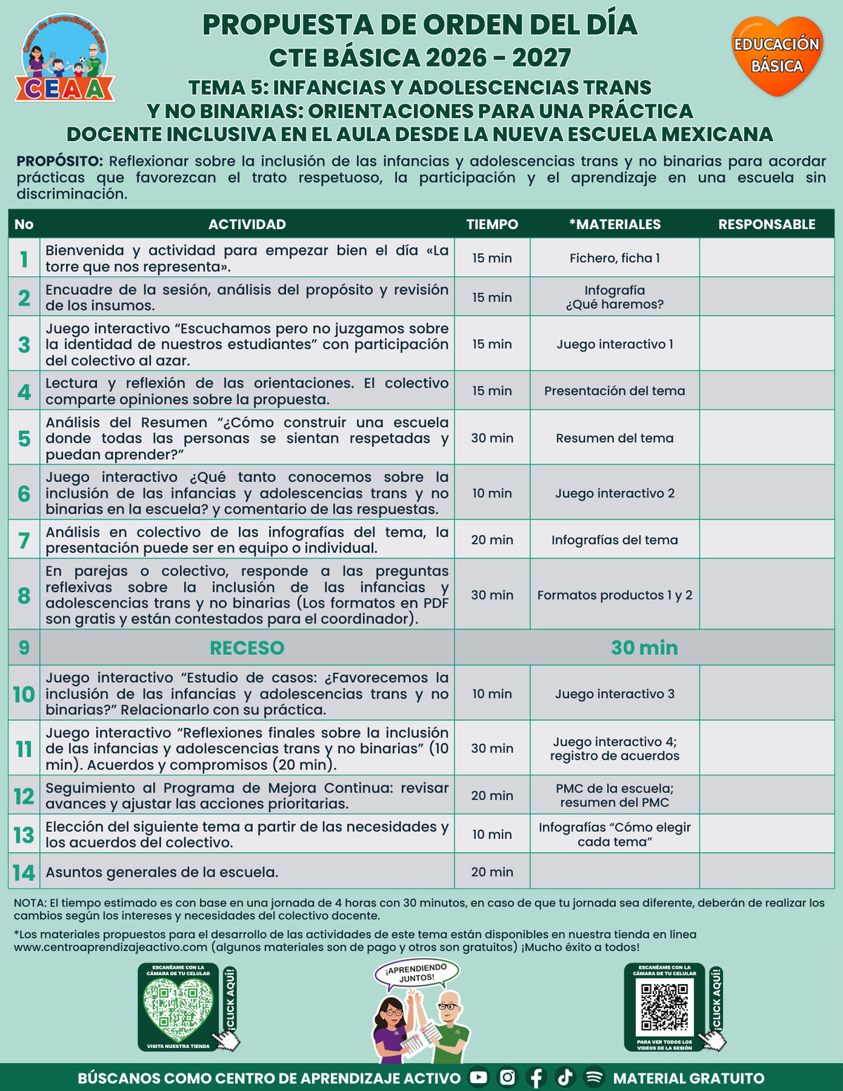 Vista previa de la propuesta de orden del día CTE 2026-2027 en PDF gratuito: Infancias y adolescencias trans y no binarias, Básica, tema 5.