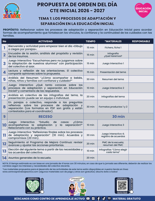 Vista previa de la propuesta de orden del día CTE 2026-2027 en PDF gratuito: Adaptación y separación, Inicial, tema 1.
