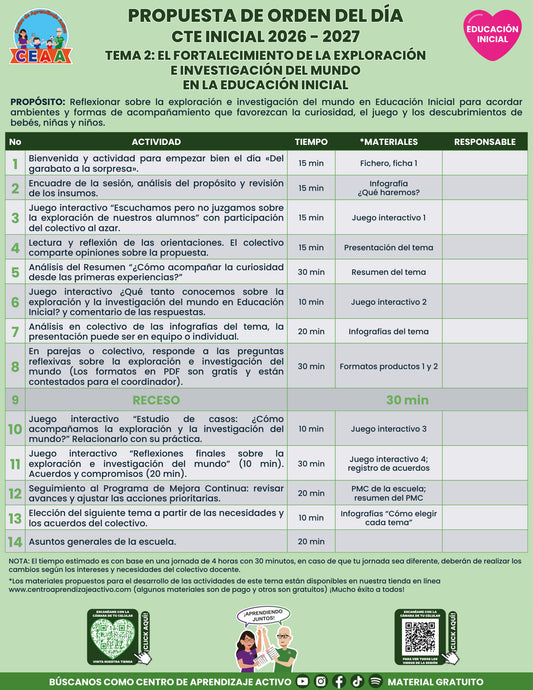 Vista previa de la propuesta de orden del día CTE 2026-2027 en PDF gratuito: Exploración e investigación del mundo, Inicial, tema 2.
