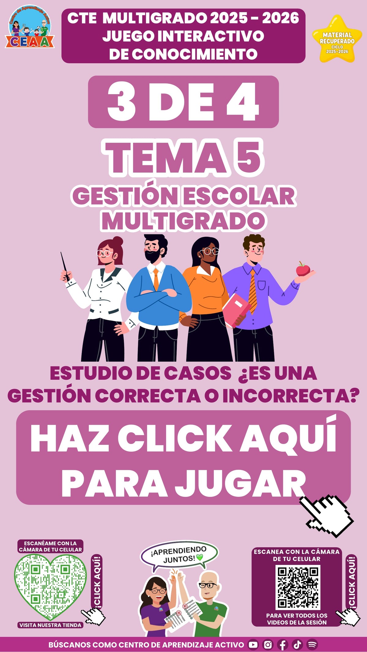 Juego interactivo 3 de 4: Gestión escolar multigrado (Material recuperado 25/26)