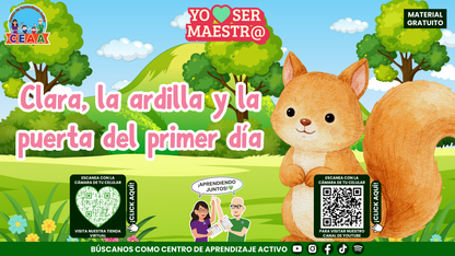 Portada de Clara, la ardilla y la puerta del primer día, historia reflexiva en PDF.