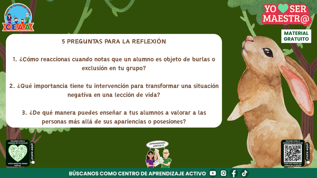 Preguntas para maestros sobre burlas, exclusión y respeto a las personas.