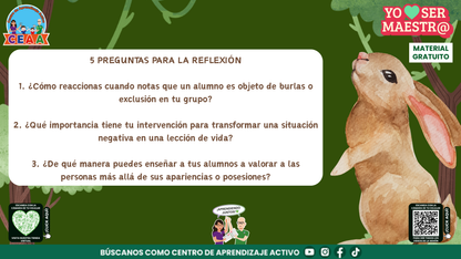 Preguntas para maestros sobre burlas, exclusión y respeto a las personas.