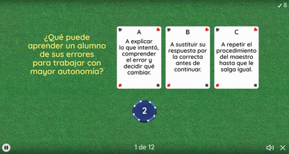 Actividad del juego 2 de Multigrado, tema 3: pregunta sobre aprender de los errores para trabajar con mayor autonomía.
