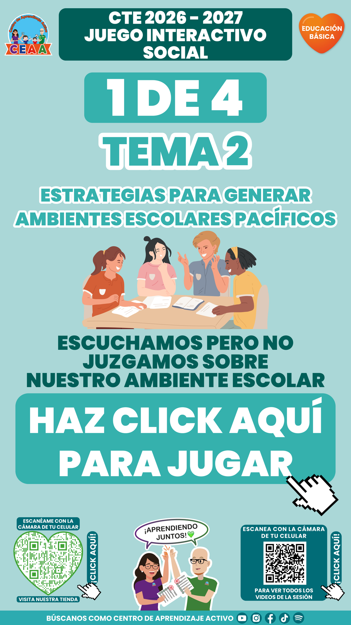 Portada del juego 1 de 4 del tema 2 de Educación Básica, Consejo Técnico Escolar 2026-2027.