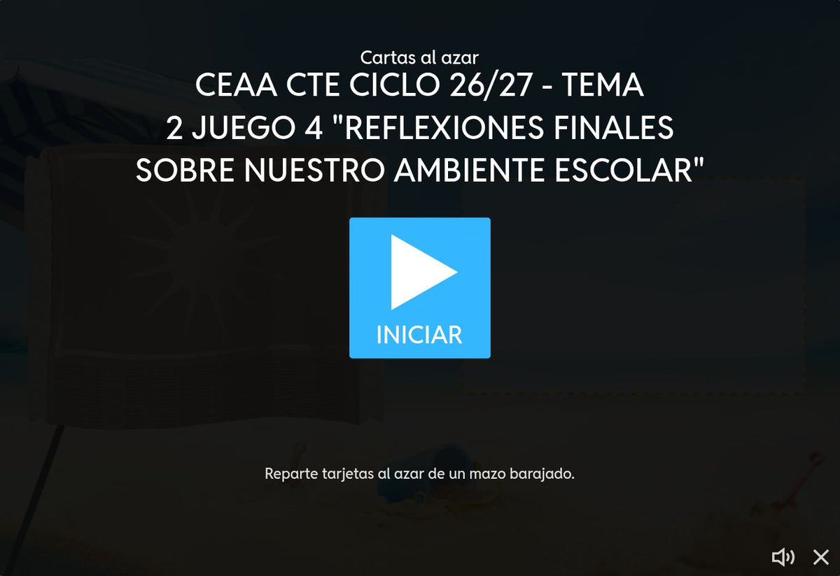 Juego 4, tema 2 de Educación Básica, CTE 2026-2027: pantalla de inicio sobre ambientes escolares pacíficos.