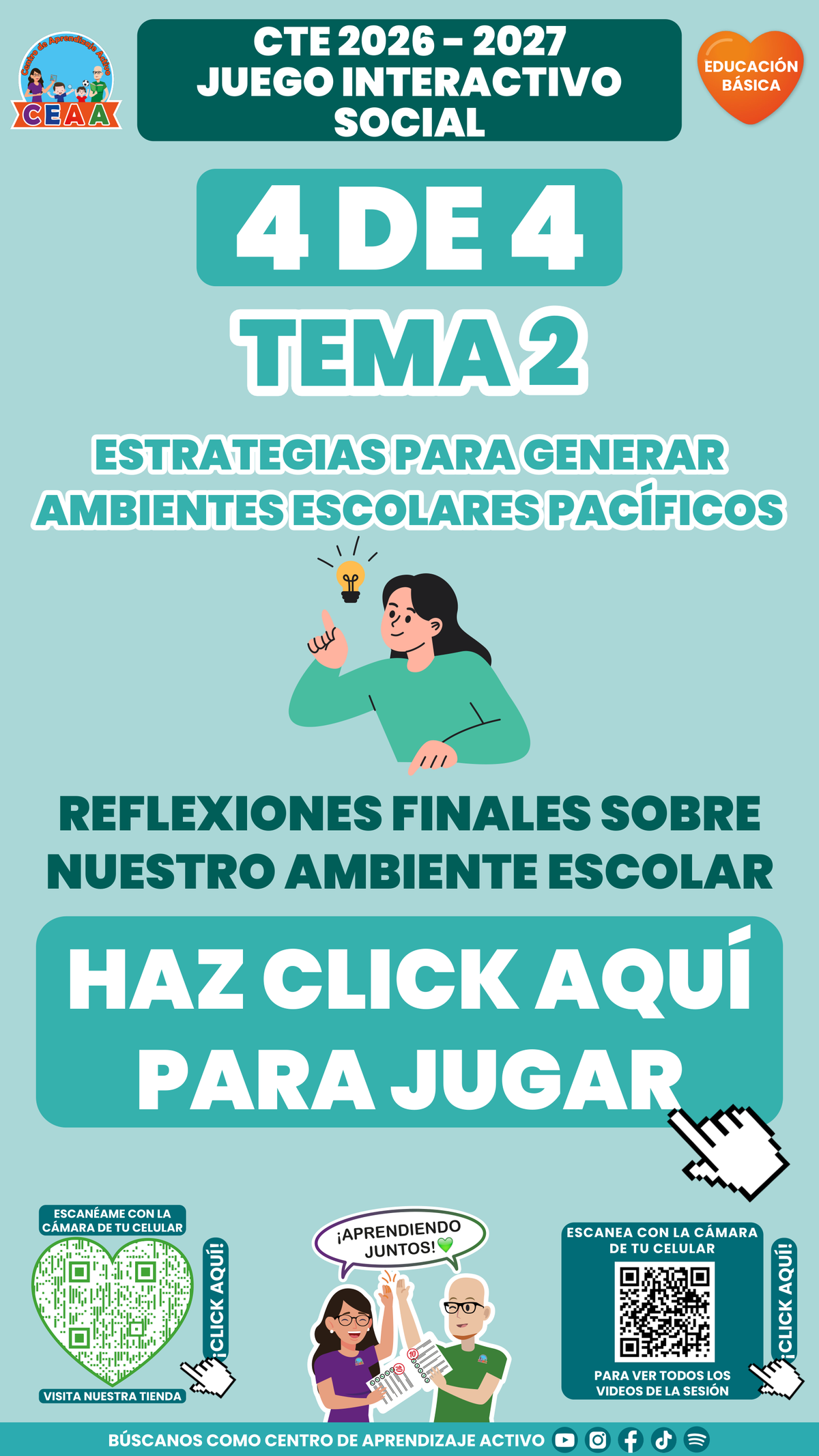 Portada del juego 4 de 4 del tema 2 de Educación Básica, Consejo Técnico Escolar 2026-2027.