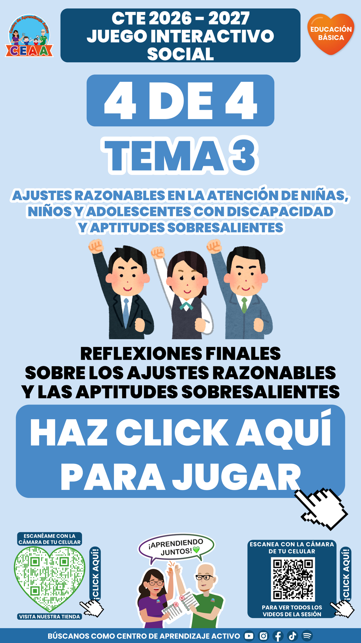 Portada del juego 4 de 4 del tema 3 de Educación Básica, Consejo Técnico Escolar 2026-2027.