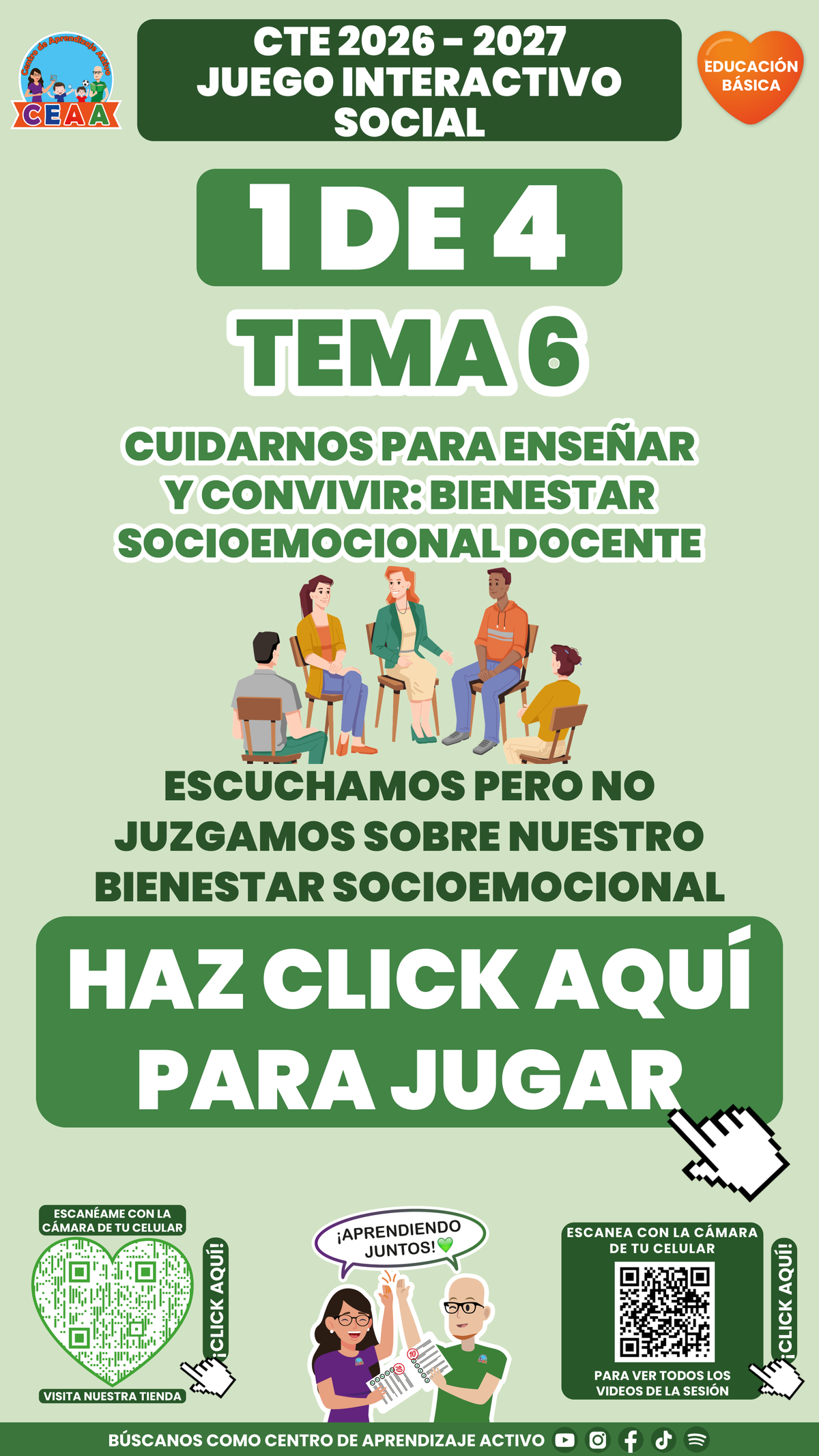 Portada del juego 1 de 4 del tema 6 de Educación Básica, Consejo Técnico Escolar 2026-2027.