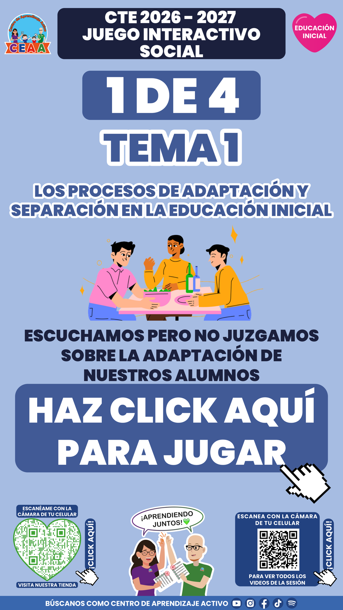 Portada del juego 1 de 4 del tema 1 de Educación Inicial, Consejo Técnico Escolar 2026-2027.