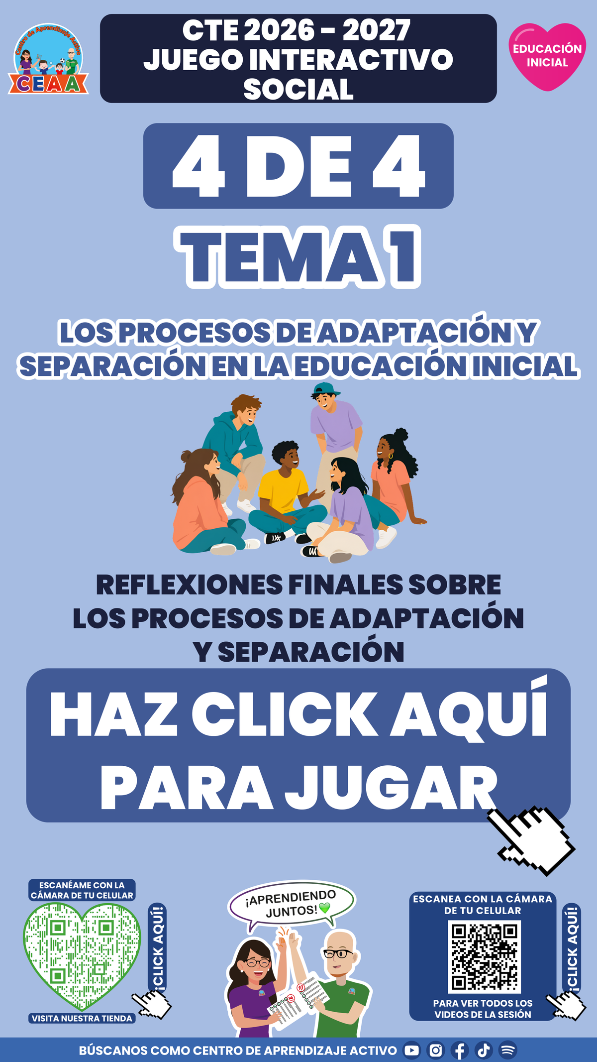 Portada del juego 4 de 4 del tema 1 de Educación Inicial, Consejo Técnico Escolar 2026-2027.
