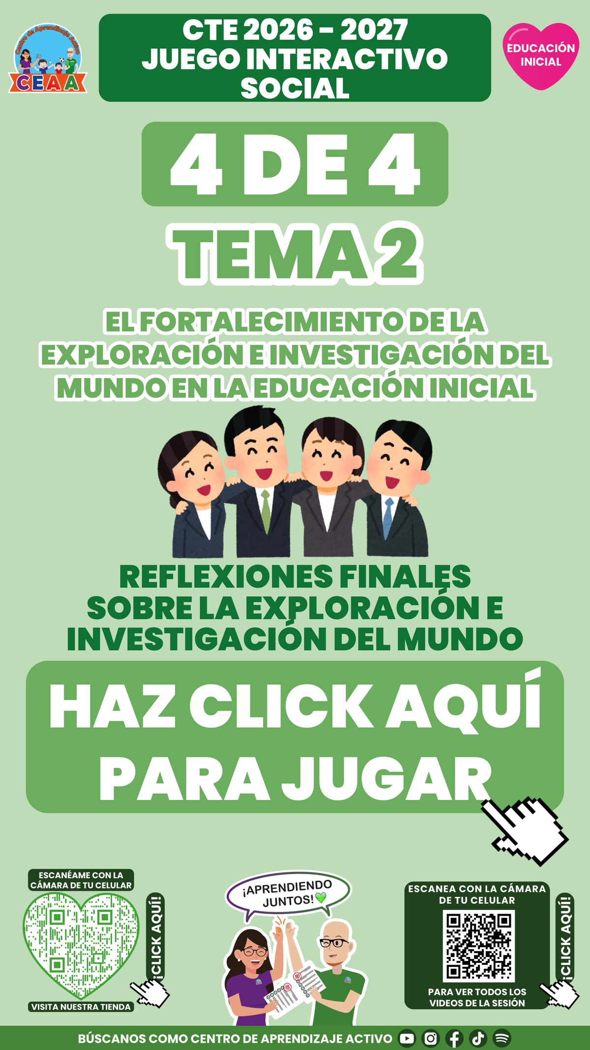 Portada del juego 4 de 4 del tema 2 de Educación Inicial, Consejo Técnico Escolar 2026-2027.