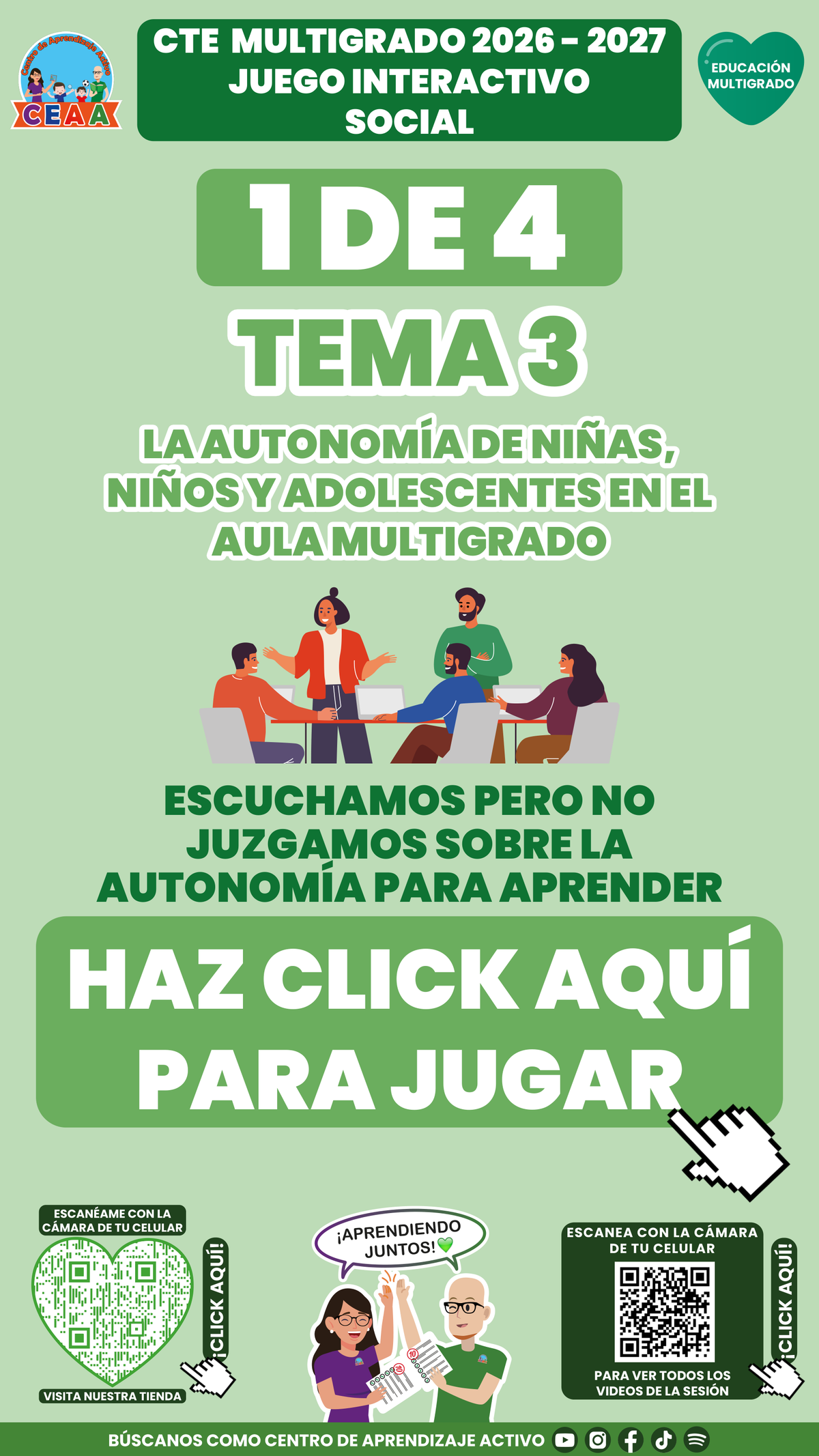 Portada del juego 1 de 4 del tema 3 de Educación Multigrado, Consejo Técnico Escolar 2026-2027.