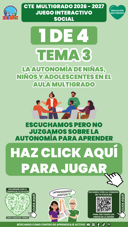 Portada del juego 1 de 4 del tema 3 de Educación Multigrado, Consejo Técnico Escolar 2026-2027.