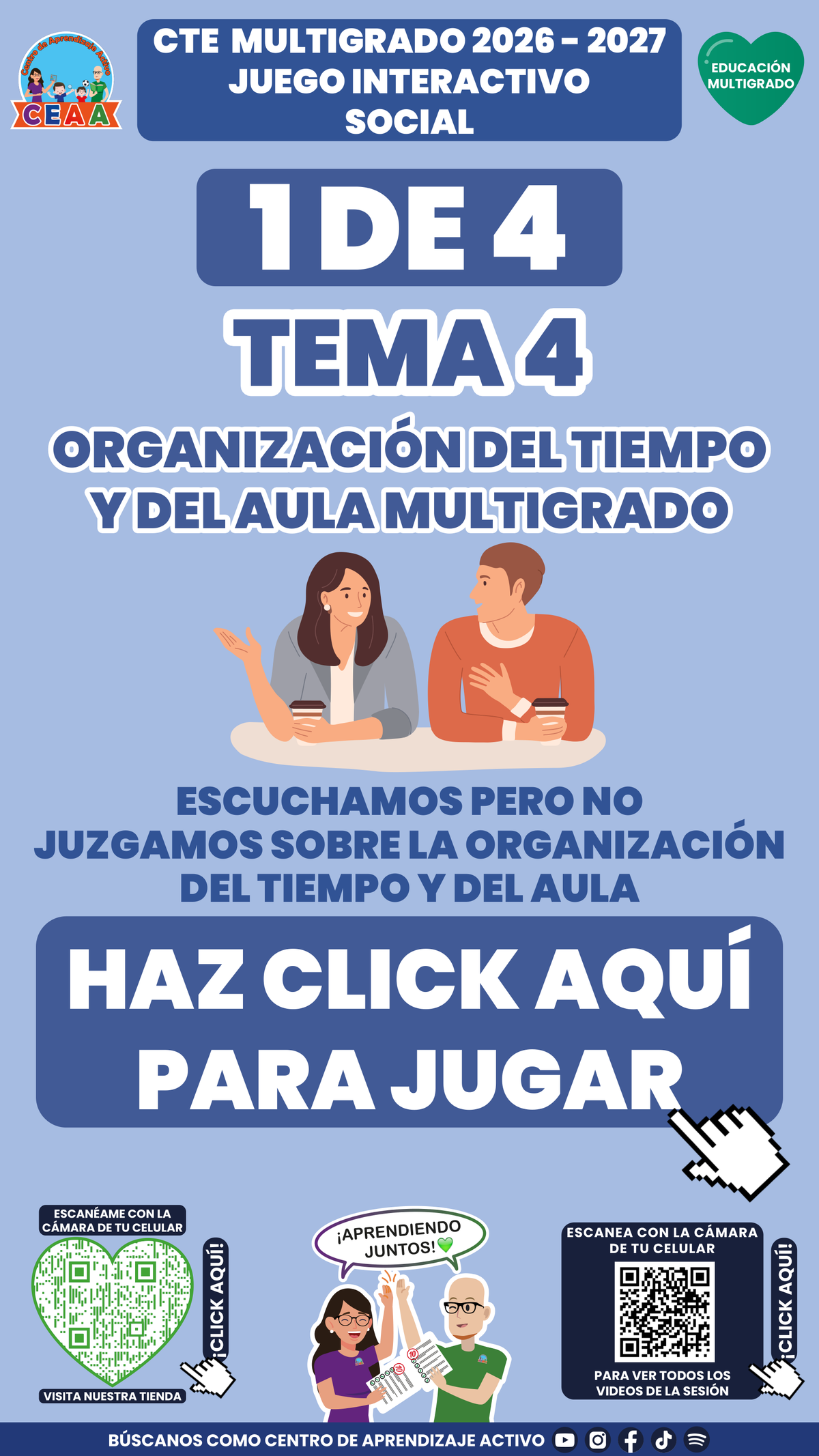 Portada del juego 1 de 4 del tema 4 de Educación Multigrado, Consejo Técnico Escolar 2026-2027.