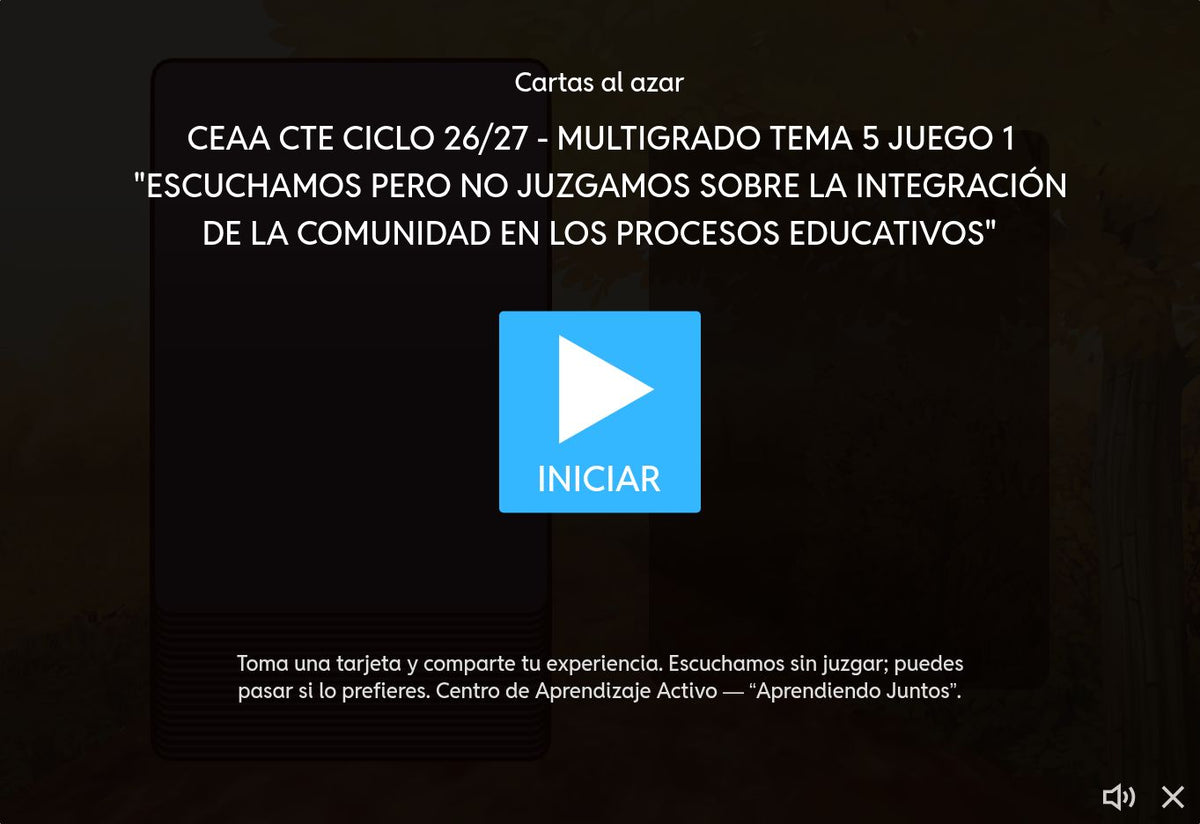 Pantalla de inicio del juego 1 del tema 5 de Multigrado: Integración de la comunidad en las aulas multigrado.