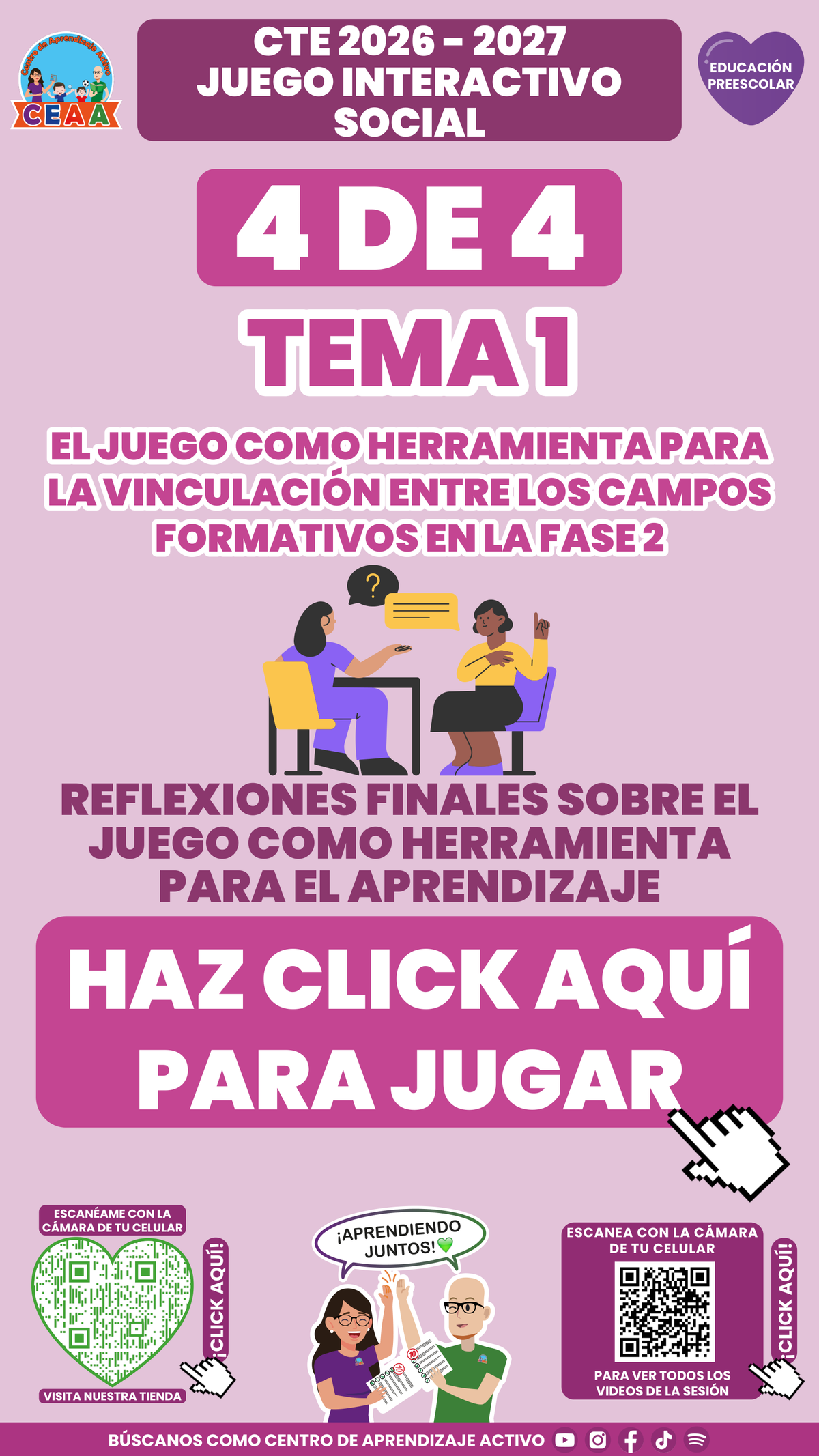 Portada del juego 4 de 4 del tema 1 de Educación Preescolar, Consejo Técnico Escolar 2026-2027.