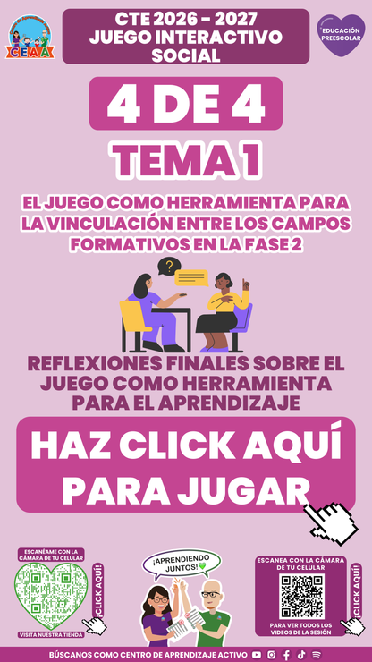 Portada del juego 4 de 4 del tema 1 de Educación Preescolar, Consejo Técnico Escolar 2026-2027.