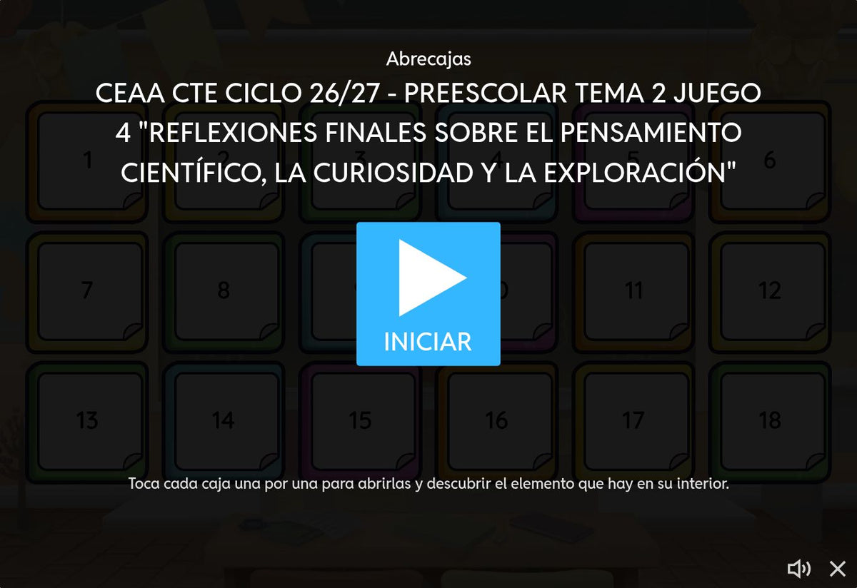 Juego interactivo 4 - Preescolar Tema 2: pensamiento científico, curiosidad y exploración - pantalla de inicio