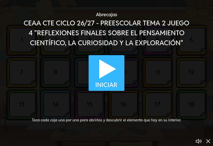Juego interactivo 4 - Preescolar Tema 2: pensamiento científico, curiosidad y exploración - pantalla de inicio