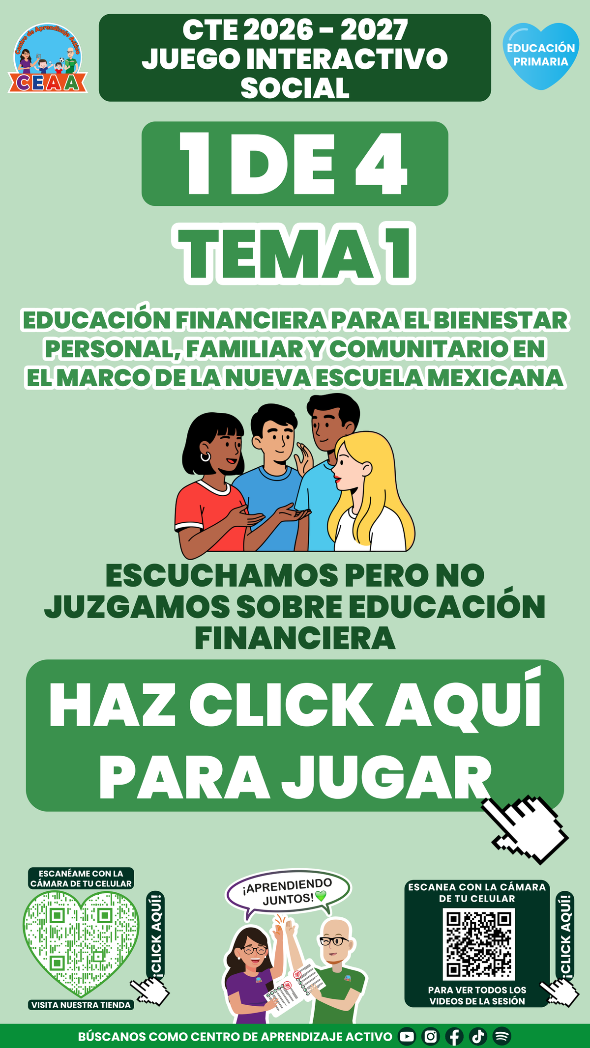 Portada del juego 1 de 4 del tema 1 de Educación Primaria, Consejo Técnico Escolar 2026-2027.