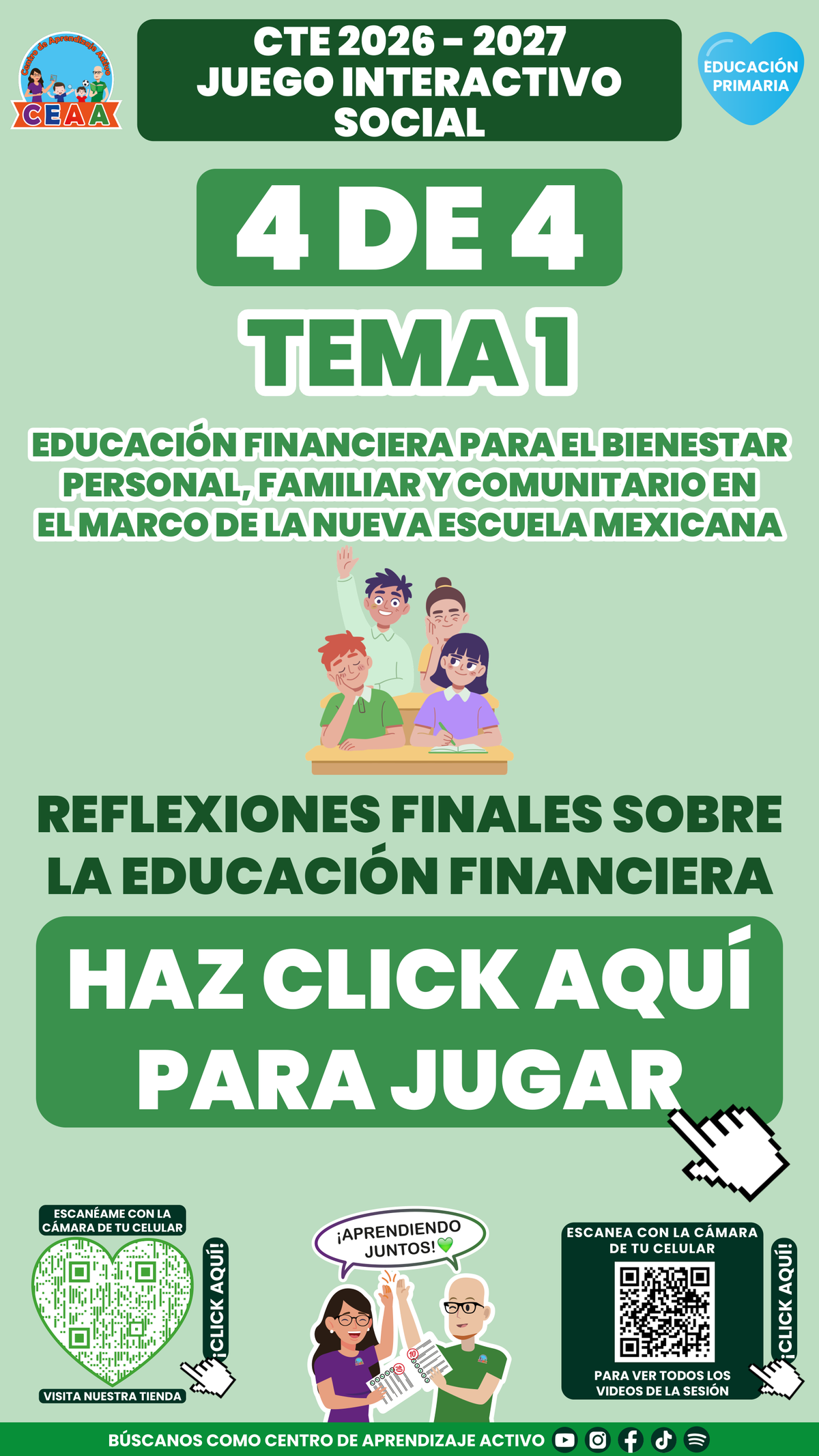 Portada del juego 4 de Primaria Tema 1: educación financiera. CTE 2026-2027.