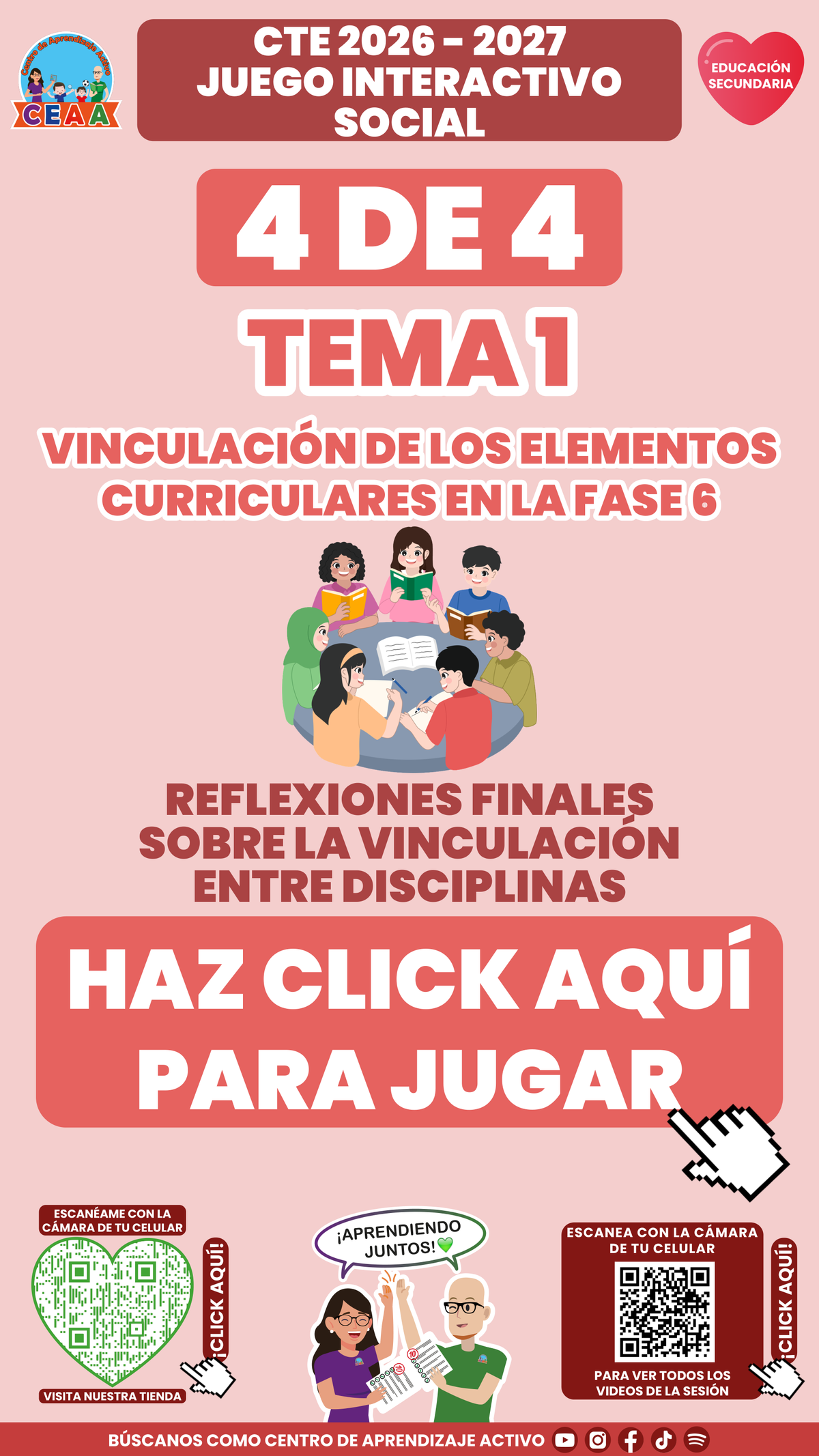 Portada del juego 4 de Secundaria Tema 1: vinculación entre disciplinas. CTE 2026-2027.