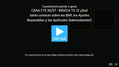 Pantalla de inicio del juego 2 de 4. Educación Básica, tema 3, CTE 2026-2027.