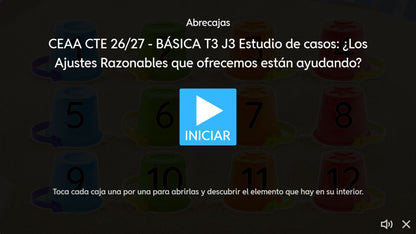 Pantalla de inicio del juego 3 de 4. Educación Básica, tema 3, CTE 2026-2027.