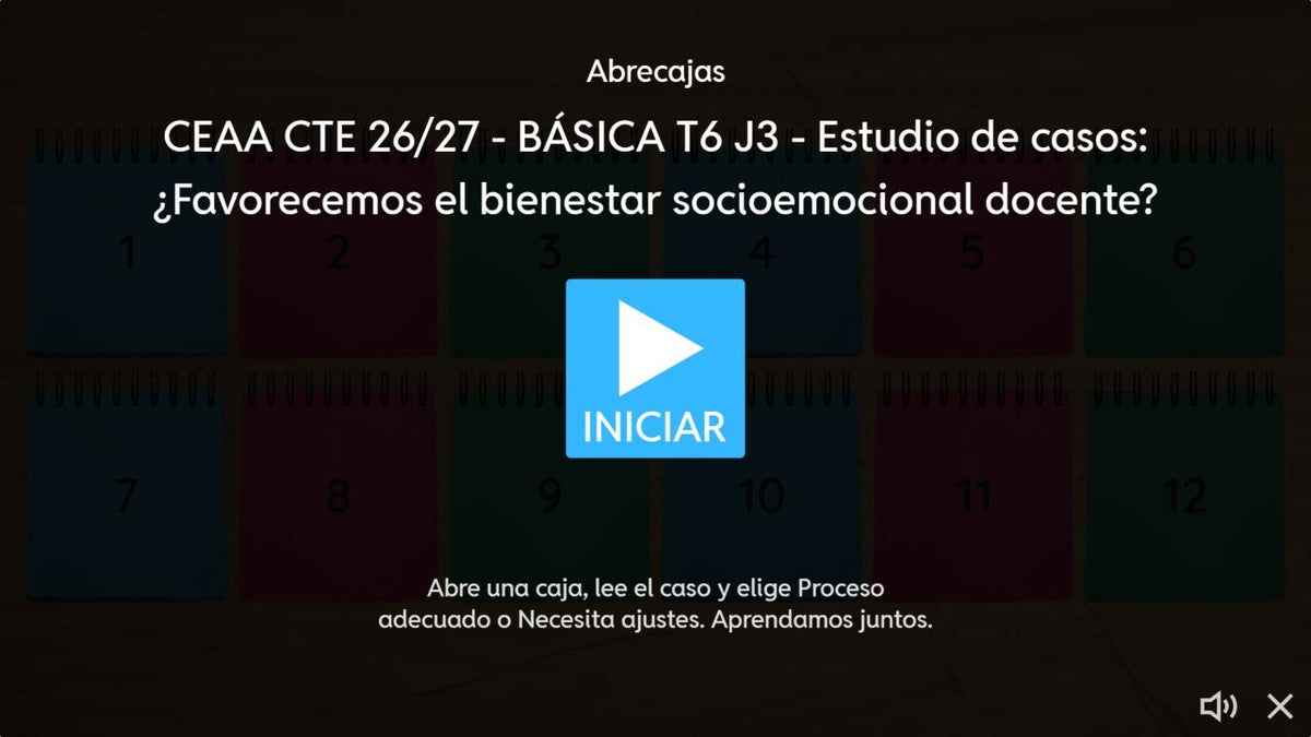 Pantalla de inicio del juego 3 de 4. Educación Básica, tema 6, CTE 2026-2027.