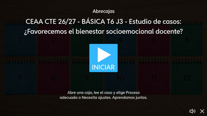Pantalla de inicio del juego 3 de 4. Educación Básica, tema 6, CTE 2026-2027.