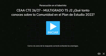Pantalla de inicio del juego 2 de Multigrado, tema 5: ¿Qué tanto conoces sobre la comunidad en el Plan de Estudio 2022? CTE 2026-2027.