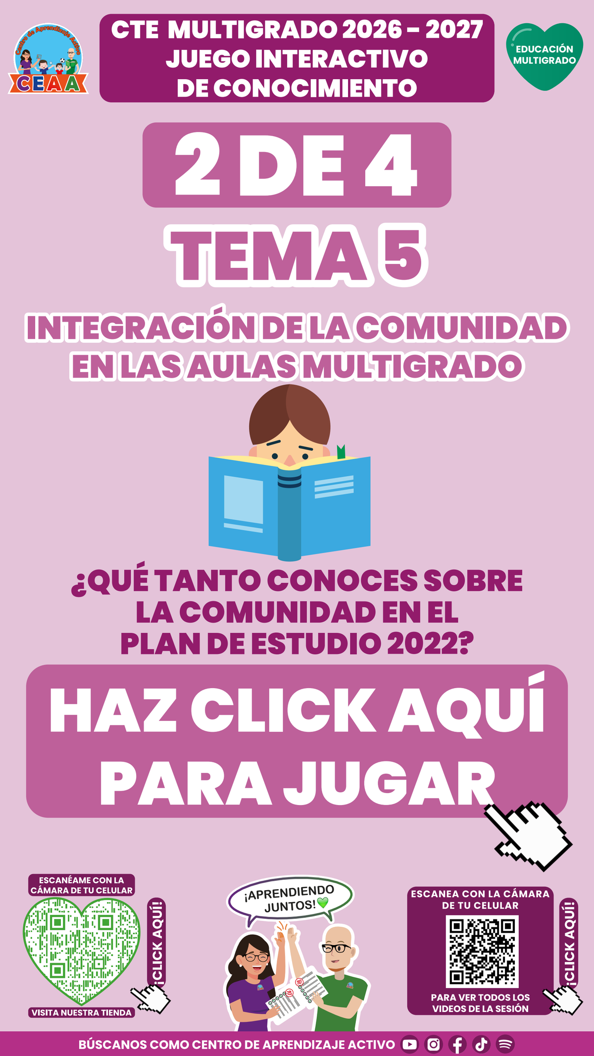 Portada del juego 2 de Multigrado, tema 5: ¿Qué tanto conoces sobre la comunidad en el Plan de Estudio 2022? CTE 2026-2027.