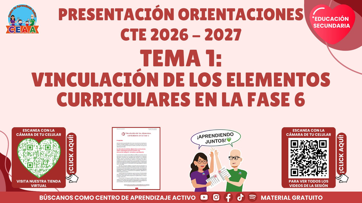 Presentación CTE 2026-2027 gratuita en PDF: Vinculación curricular en la fase 6 | Secundaria Tema 1