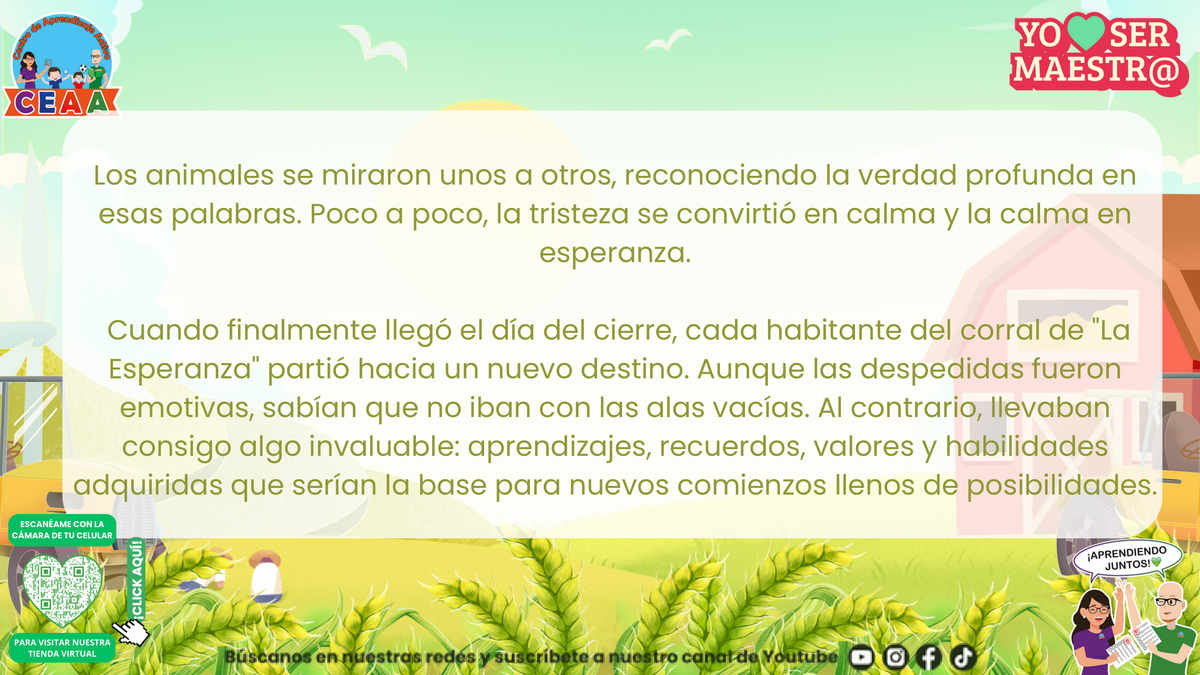 Los animales parten llevando consigo recuerdos, valores y aprendizajes; página 8.