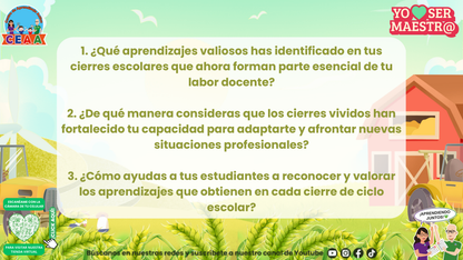 Preguntas 1 a 3 sobre aprendizajes y acompañamiento en los cierres escolares; página 12.