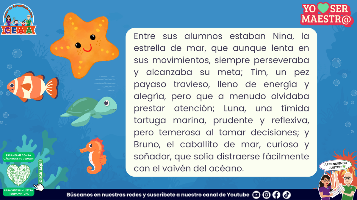 Presentación de Nina, Tim, Luna y Bruno, alumnos del maestro pulpo.