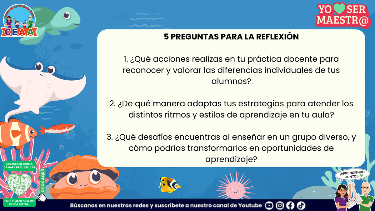 Preguntas sobre diferencias individuales y diversidad en el aula.