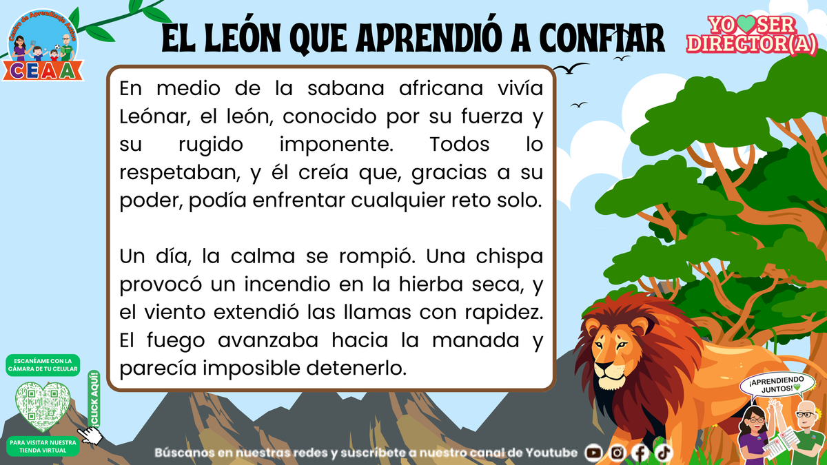 Inicio del relato: Leónar y el incendio que amenaza a los animales de la sabana.