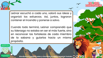 Leónar escucha a los animales y organiza sus fortalezas para enfrentar el incendio.