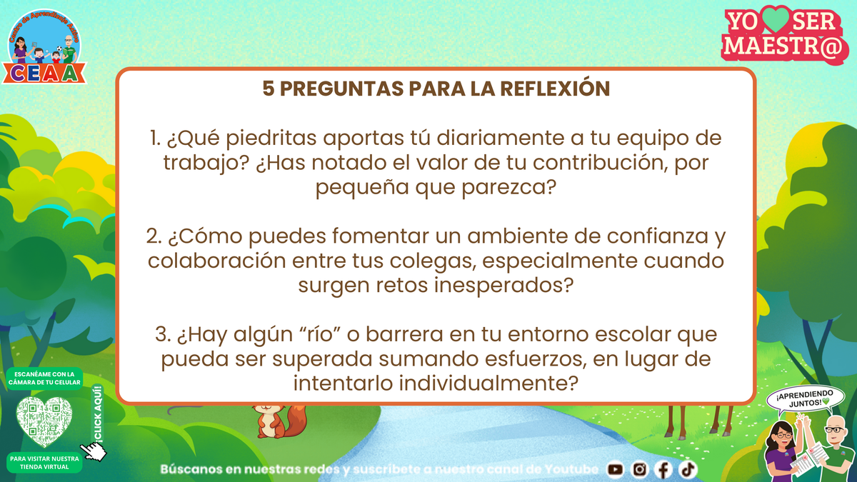 Preguntas 1 a 3 sobre contribuciones, confianza y colaboración docente; página 12.