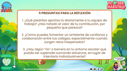 Preguntas 1 a 3 sobre contribuciones, confianza y colaboración docente; página 12.