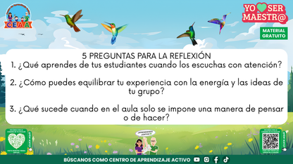 Preguntas 1 a 3 sobre escucha, experiencia docente e ideas del grupo; página 15.