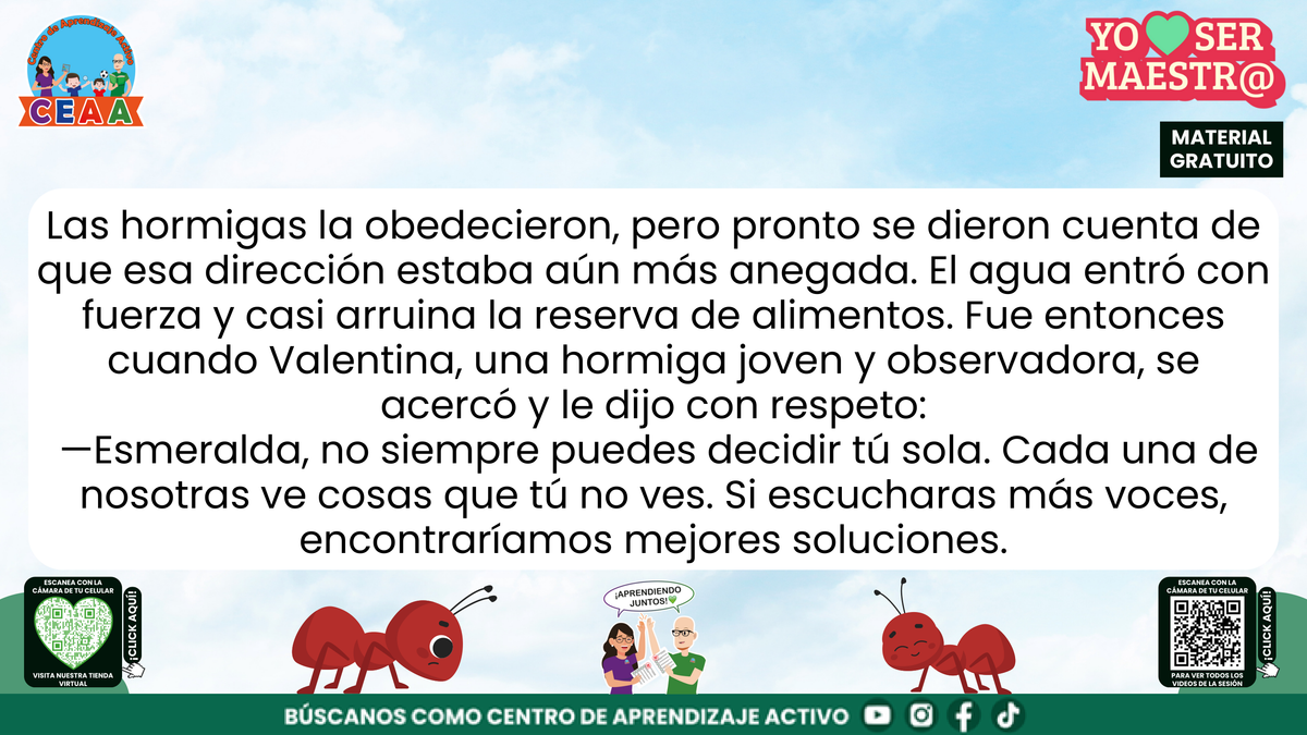 Valentina invita a Esmeralda a escuchar diferentes voces ante la inundación; página 8.