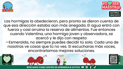 Valentina invita a Esmeralda a escuchar diferentes voces ante la inundación; página 8.