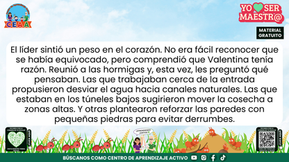 Las hormigas proponen soluciones para proteger el hormiguero y los alimentos; página 9.