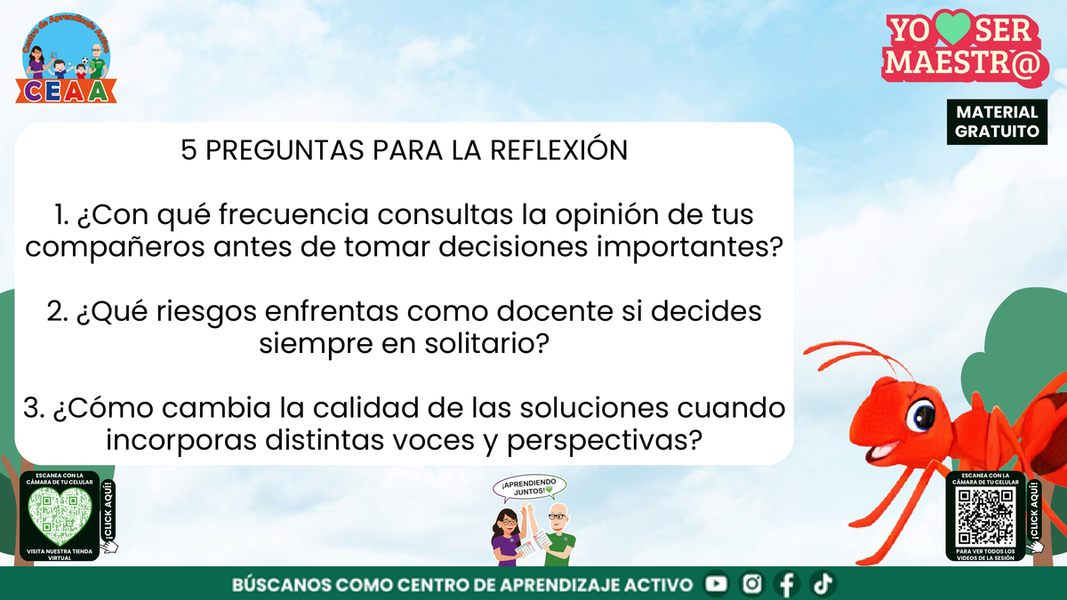 Preguntas 1 a 3 sobre consulta al equipo y diversidad de perspectivas; página 14.
