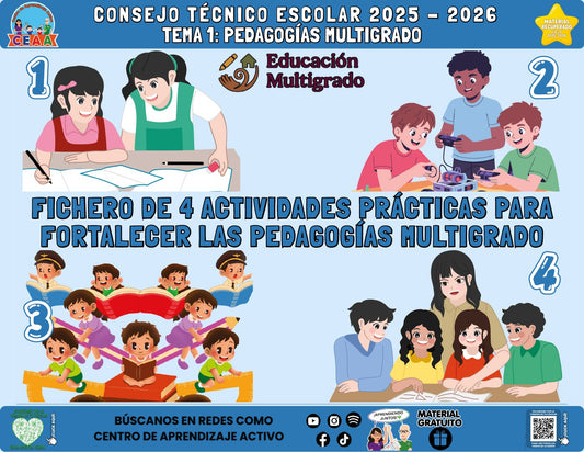Portada del fichero de cuatro actividades sobre Pedagogías multigrado en PDF (Material recuperado 25/26)