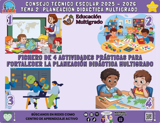 Portada del fichero de cuatro actividades sobre Planeación didáctica multigrado en PDF (Material recuperado 25/26)