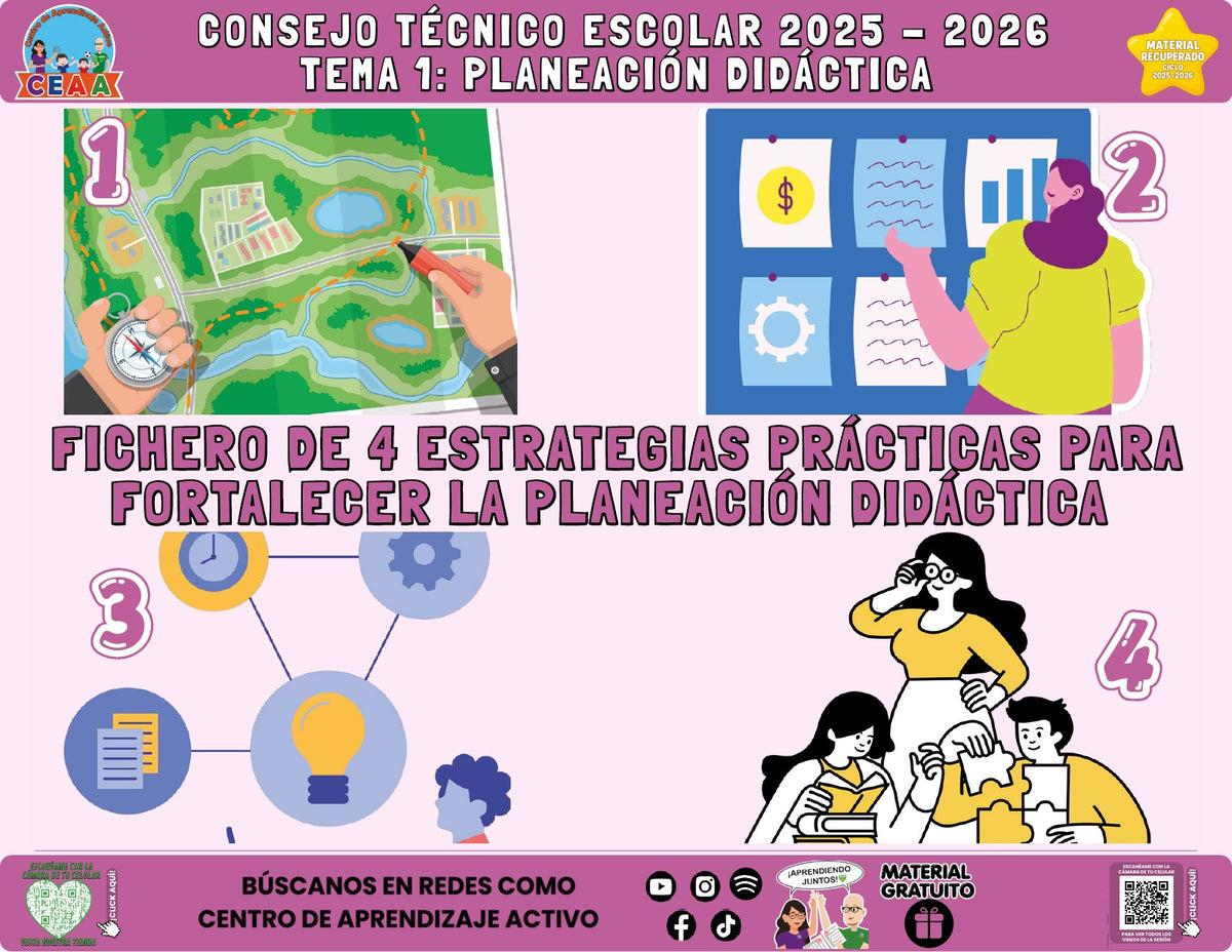 Portada del fichero de cuatro actividades sobre Planeación didáctica en PDF (Material recuperado 25/26)